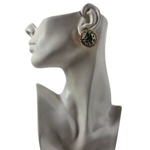 Vintage Blue & Green Enamel Dome Clip-On Earrings | 1980s